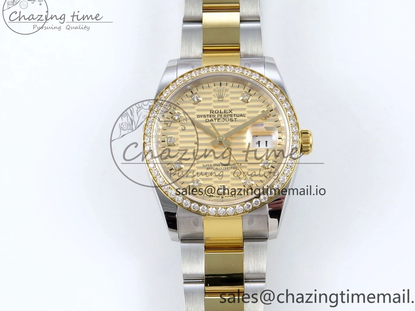 YG Textured Diamonds 126283RBR Dial YG Oyster EWEF SS Best Edition DateJust A3235 Bracelet on 36 0420